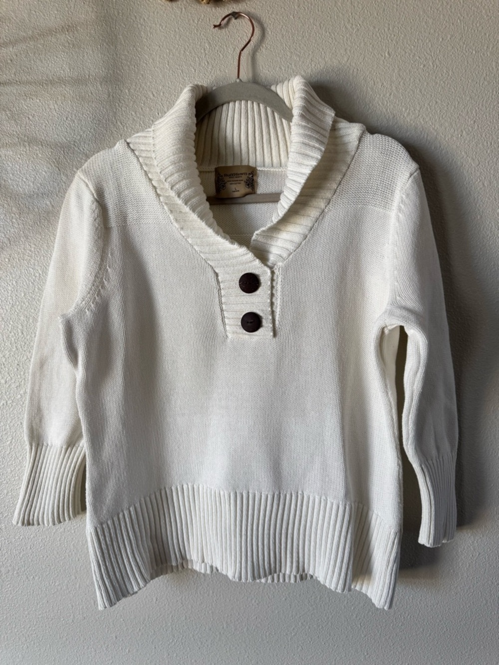 Y2K Ruff Hewn Cream Cowl Neck Button Knit Sweater